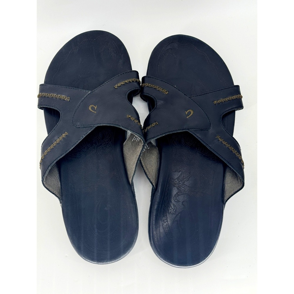 OluKai Mea Ola Slide Sandal Mens 13 Black 10236-4040